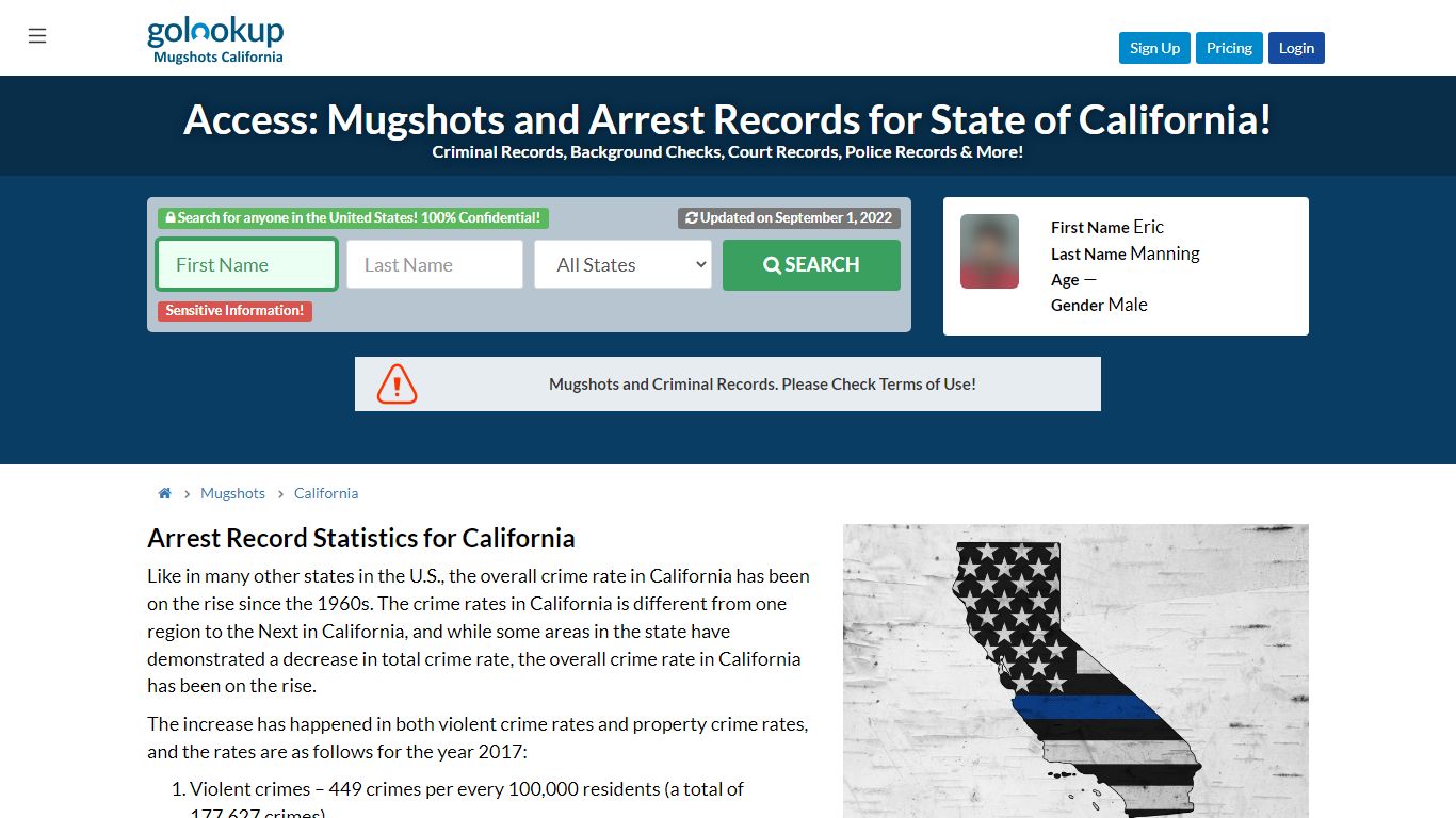 Access: Mugshots and Arrest Records for State of California! - GoLookUp