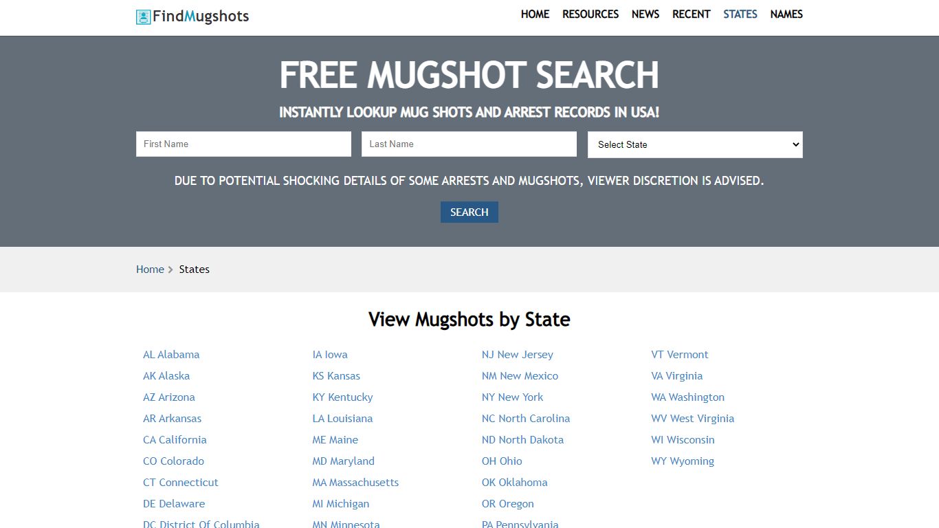 Free Mugshots Search - Find Mgushots - States